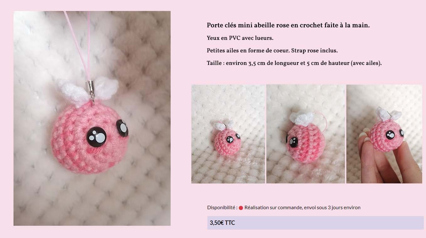 Porte clés abeille rose