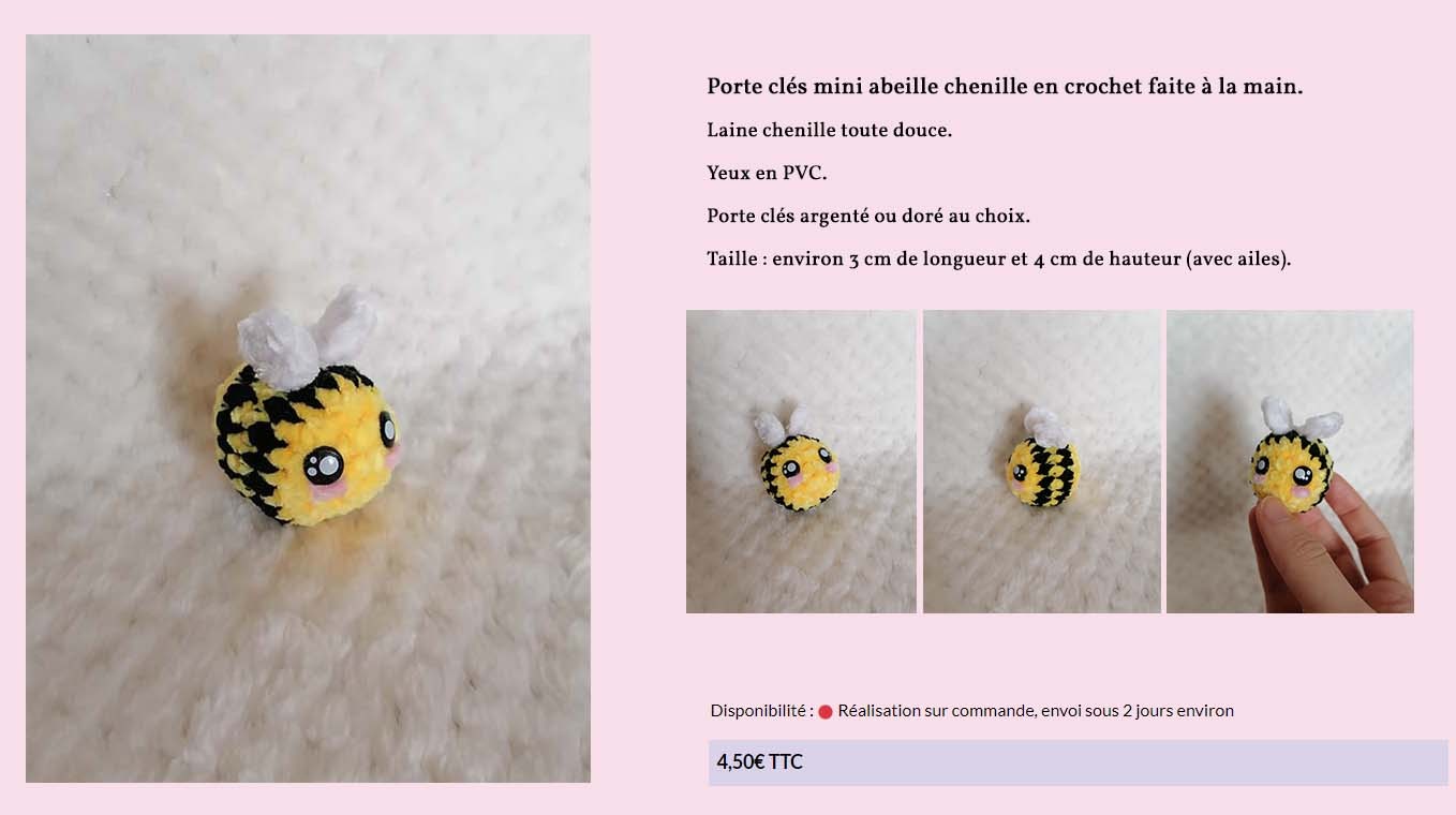 Porte clés mini abeille chenille