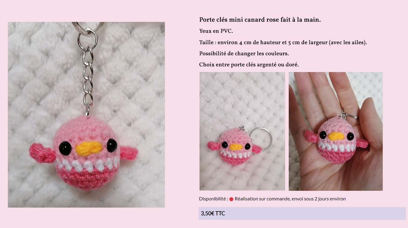 Porte clés mini canard rose