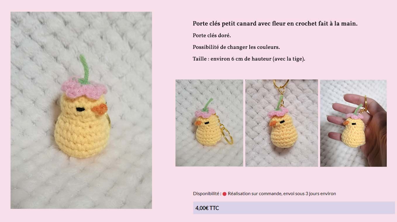 Porte clés petit canard fleur